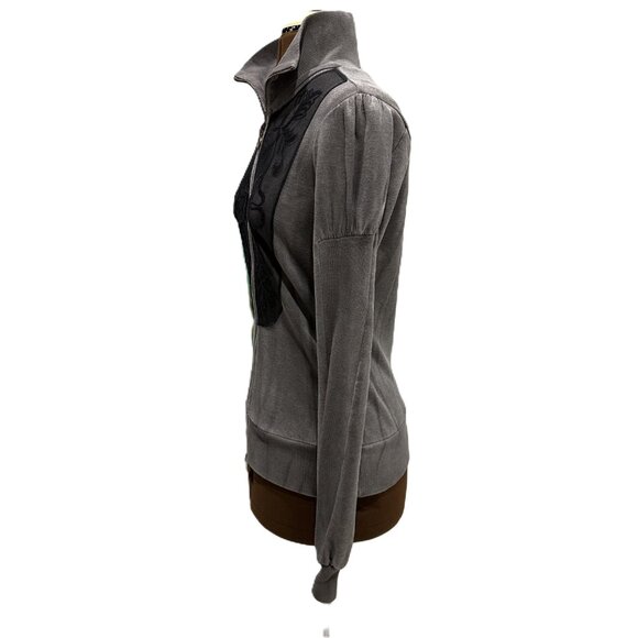 Fornarina Grey Lace Bodice Sweatshirt Zipper Top - Picture 5 of 11